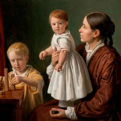 Georgia Skovgaard med børnene, malet af Constantin Hansen. Foto fra Wikipedia